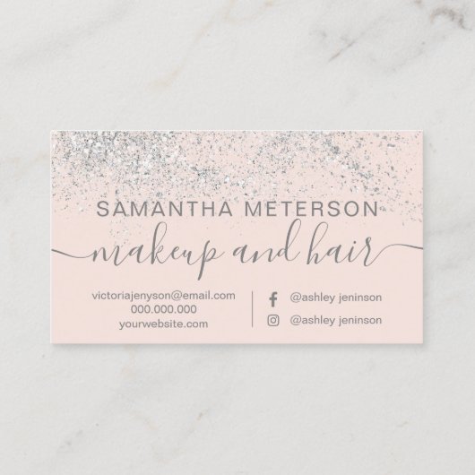 Makeup hair Silver Glitter pastel roze Visitekaartje (Achterkant)