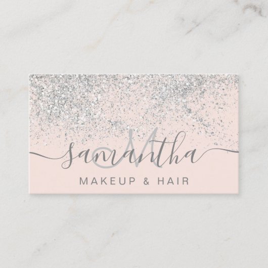 Makeup hair Silver Glitter pastel roze Visitekaartje (Voorkant)