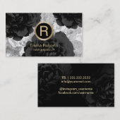 Makeup & Hair Stylist Gold Monogram Black Floral Visitekaartje (Voorkant / Achterkant)