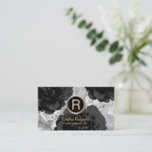 Makeup & Hair Stylist Gold Monogram Black Floral Visitekaartje (Staand voorkant)