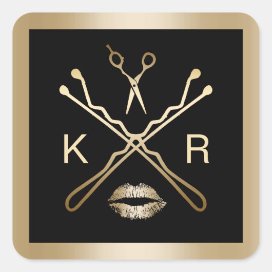 Makeup & Hair Stylist Modern Gold Beauty Salon Vierkante Sticker (Voorkant)