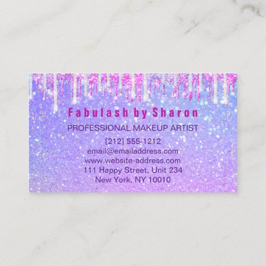 Makeup Hairdresser Pink Holograaf Unicorn Drift Visitekaartje (Achterkant)