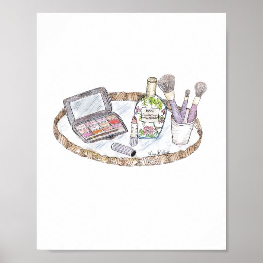 Makeup Illustratie Antiek Makeup Tray Mode Poster (Voorkant)