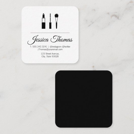 Makeup Kit (zwart/wit) Vierkante Visitekaartje (Voorkant / Achterkant)