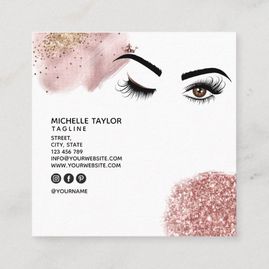 Makeup kunstenaar Beauty Salon Lash Extension wink Vierkante Visitekaartje (Achterkant)