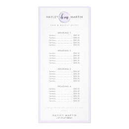 Makeup kunstenaar Beauty Salon legant Price List Reclamekaart