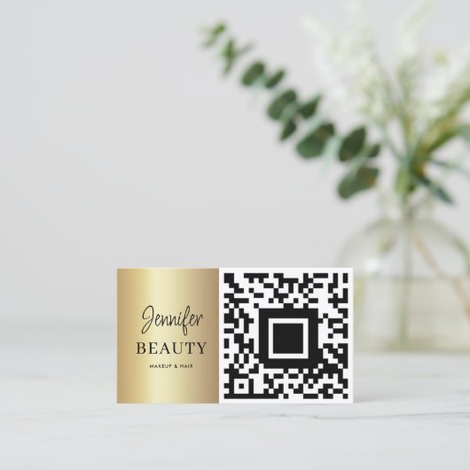 Makeup kunstenaar Beauty Salon QR Code Modern Gold Visitekaartje (Staand voorkant)