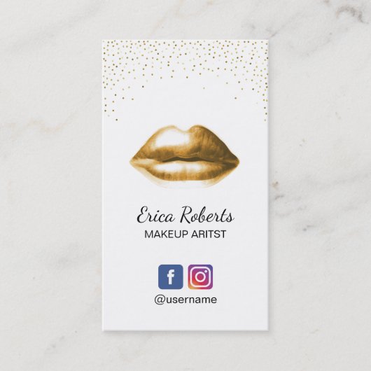 Makeup kunstenaar Beauty Salon Trendy Gold Lips Visitekaartje (Voorkant)