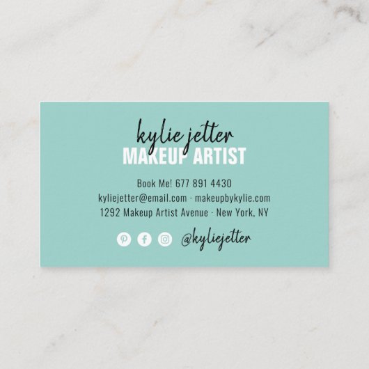 Makeup kunstenaar bold signature script minusblauw visitekaartje (Achterkant)