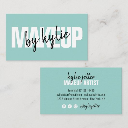 Makeup kunstenaar bold signature script minusblauw visitekaartje (Voorkant / Achterkant)