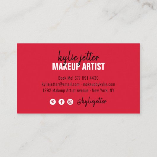 Makeup kunstenaar bold signature script vet rood visitekaartje (Achterkant)