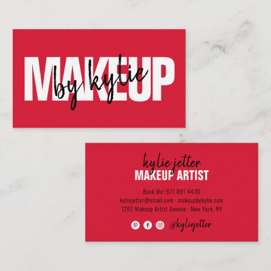 Makeup kunstenaar bold signature script vet rood visitekaartje (Voorkant / Achterkant)