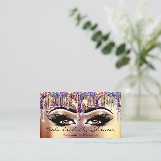 Makeup kunstenaar bruin Eyelash Gold druipt hologr Visitekaartje (Staand voorkant)