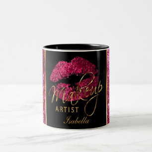 Makeup kunstenaar Donker Roze Glitter Lips Tweekleurige Koffiemok