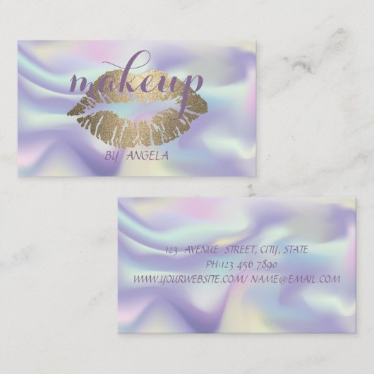 Makeup kunstenaar Elegant Glittery Lips Holographi Visitekaartje (Voorkant / Achterkant)