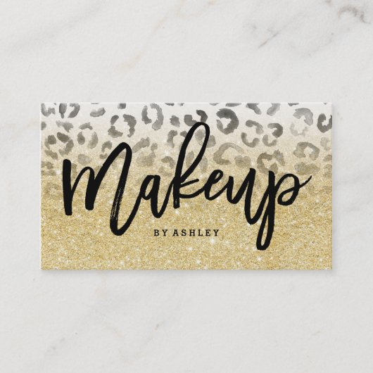 Makeup kunstenaar faux gold glitter leopard waterv visitekaartje (Voorkant)