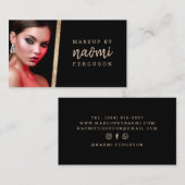 Makeup kunstenaar foto roos gouden folie modern zw visitekaartje (Voorkant / Achterkant)