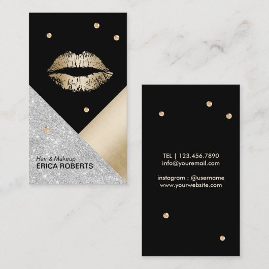 Makeup kunstenaar Gold Lips Modern Geometric Salon Visitekaartje (Voorkant / Achterkant)