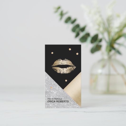 Makeup kunstenaar Gold Lips Modern Geometric Salon Visitekaartje (Staand voorkant)