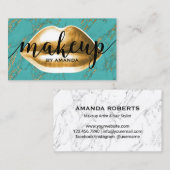Makeup kunstenaar Gold Lips Modern Turquoise Marbl Visitekaartje (Voorkant / Achterkant)