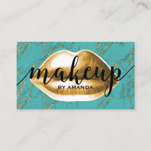 Makeup kunstenaar Gold Lips Modern Turquoise Marbl Visitekaartje