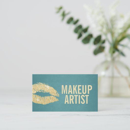 Makeup kunstenaar Gold Lips Modern Turquoise Visitekaartje (Staand voorkant)