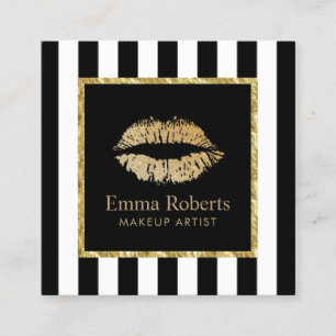 Makeup kunstenaar Gold Lips Salon Modern Stripes Vierkante Visitekaartje