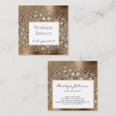 Makeup kunstenaar Gold Polka Dots geborsteld metaa Vierkante Visitekaartje (Voorkant / Achterkant)