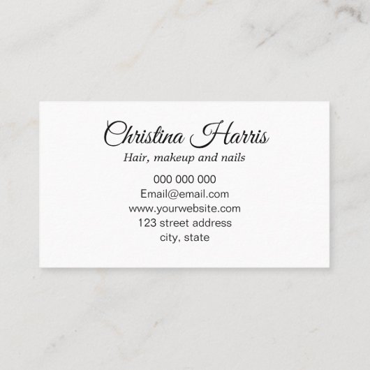 Makeup kunstenaar, haarstylist/salon visitekaartje (Achterkant)