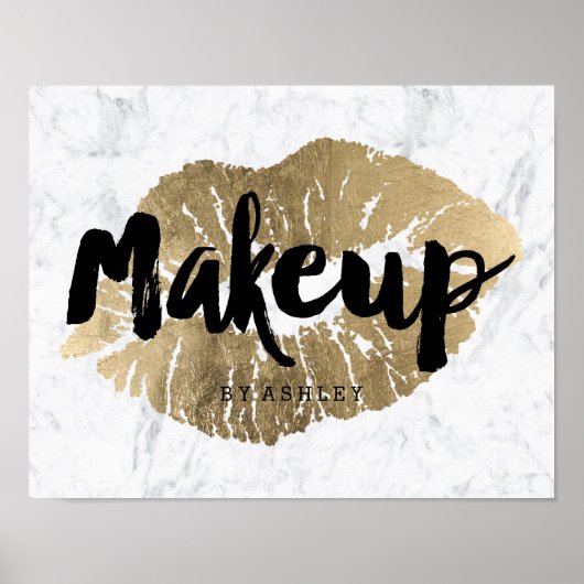 Makeup kunstenaar lippen kic gold typografie marme poster (Voorkant)