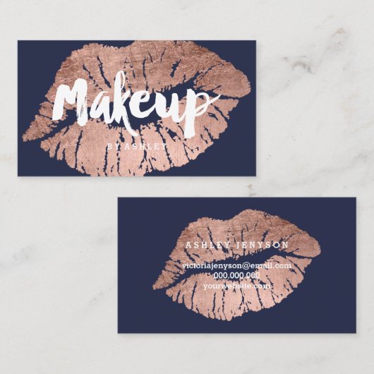 Makeup kunstenaar lippen roos gouden typografie bl visitekaartje (Voorkant / Achterkant)