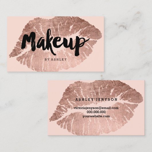 Makeup kunstenaar lippen roos gouden typografie bl visitekaartje (Voorkant / Achterkant)