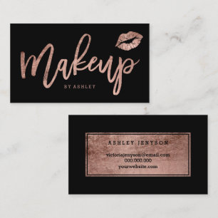 Makeup kunstenaar lippen roos gouden typografie zw visitekaartje
