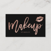 Makeup kunstenaar lippen roos gouden typografie zw visitekaartje (Voorkant)