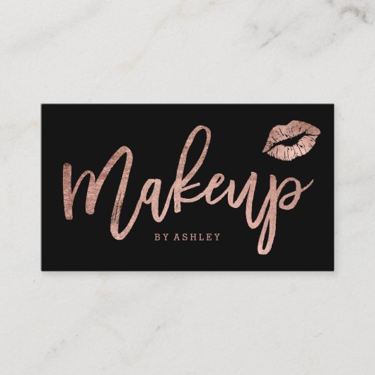 Makeup kunstenaar lippen roos gouden typografie zw visitekaartje (Voorkant)
