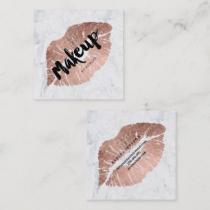 Makeup kunstenaar lips roos gouden tipografie marm vierkante visitekaartje