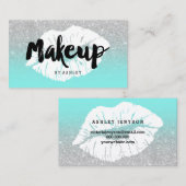 Makeup kunstenaar lips typografie zilverglitter bl visitekaartje (Voorkant / Achterkant)