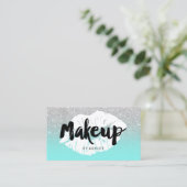 Makeup kunstenaar lips typografie zilverglitter bl visitekaartje (Staand voorkant)