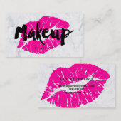 Makeup kunstenaar lipt neon roze typografie marmer visitekaartje (Voorkant / Achterkant)