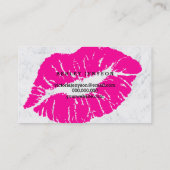 Makeup kunstenaar lipt neon roze typografie marmer visitekaartje (Achterkant)