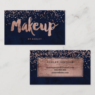 Makeup kunstenaar modern roos gold confetti navy b visitekaartje