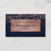 Makeup kunstenaar modern roos gold confetti navy b visitekaartje (Achterkant)