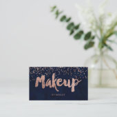 Makeup kunstenaar modern roos gold confetti navy b visitekaartje (Staand voorkant)