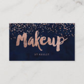 Makeup kunstenaar modern roos gold confetti navy b visitekaartje (Voorkant)