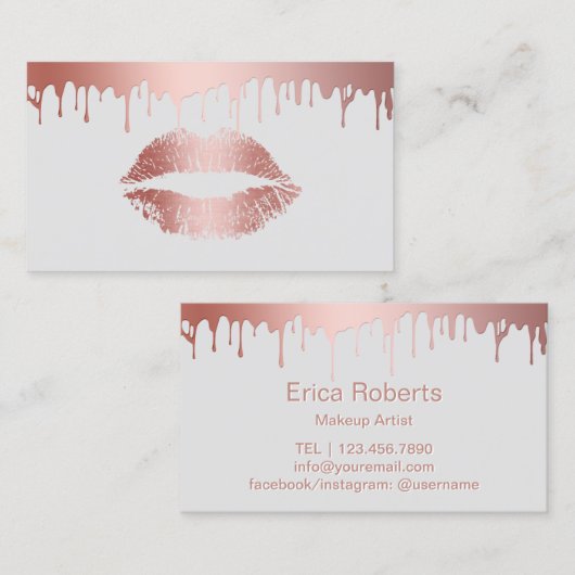 Makeup kunstenaar modern Roos Gold Lips Beauty Sal Visitekaartje (Voorkant / Achterkant)