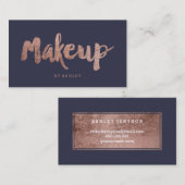 Makeup kunstenaar modern roos goud typografie blau visitekaartje (Voorkant / Achterkant)