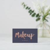 Makeup kunstenaar modern roos goud typografie blau visitekaartje (Staand voorkant)