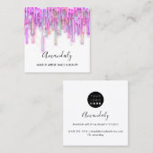 Makeup kunstenaar Nail Logo roze druppels Holograa Vierkante Visitekaartje (Voorkant / Achterkant)