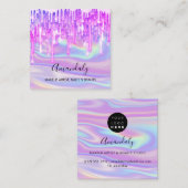 Makeup kunstenaar Nail Logo roze glitter Holograaf Vierkante Visitekaartje (Voorkant / Achterkant)