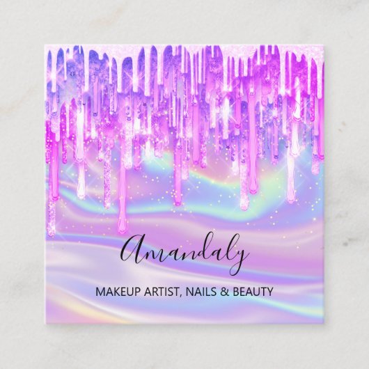 Makeup kunstenaar Nail Logo roze glitter Holograaf Vierkante Visitekaartje (Voorkant)
